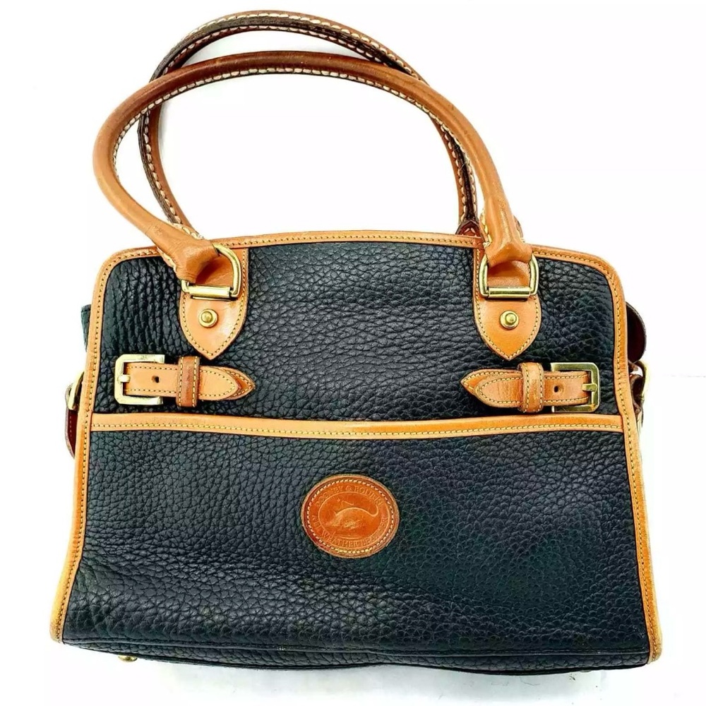 Vintage Dooney & Bourke Black and Tan Satchel with Gold Hardware